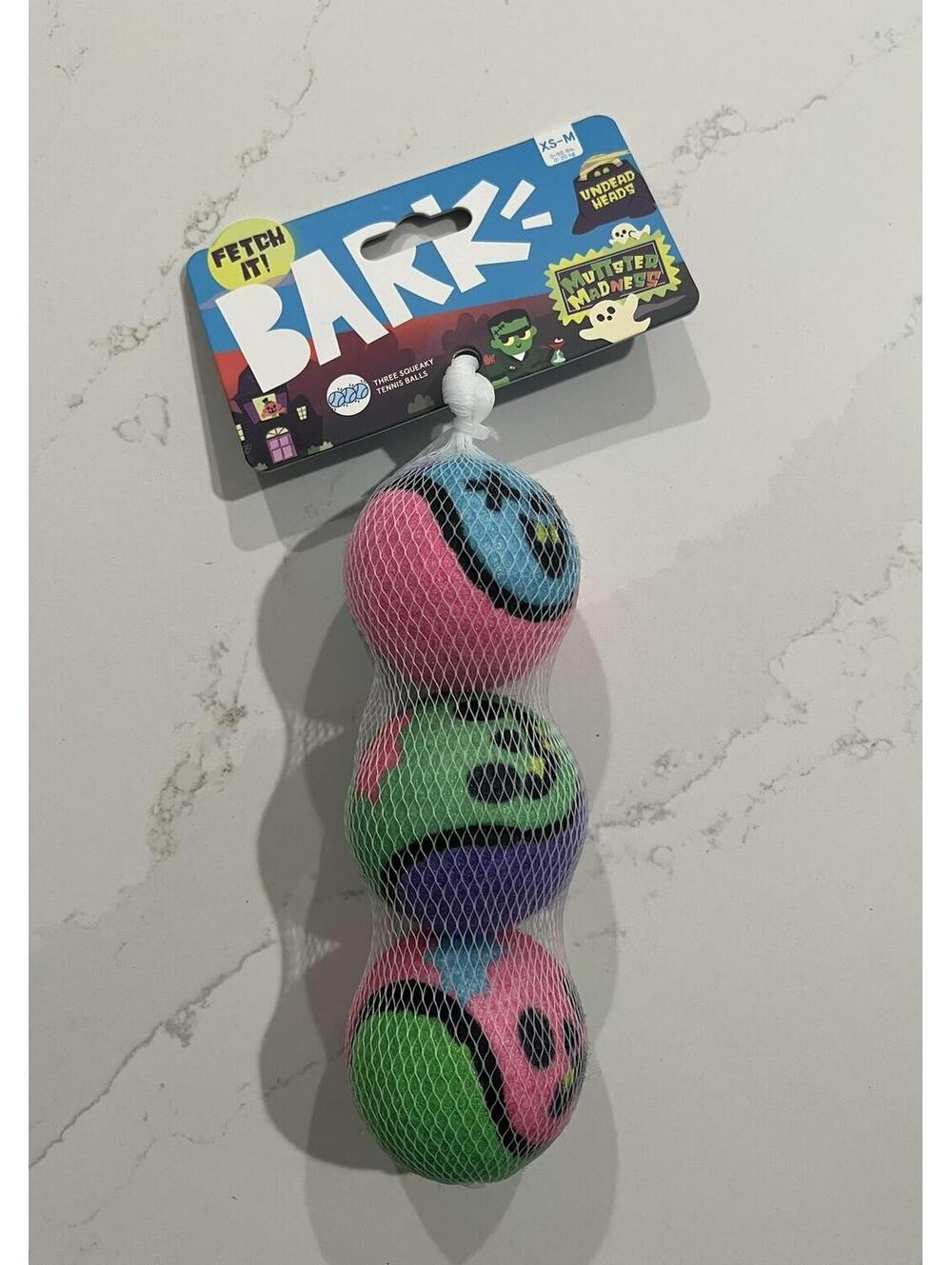 Bark Muttster Madness Undead Heads 3-Pack Squeaky Tennis Balls For Dogs